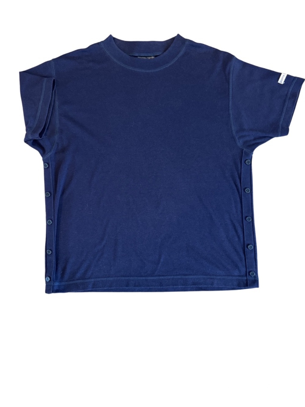 Vintage Pierre Cardin Navy Short-Sleeve Tee with Side Snap Buttons